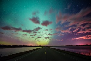 aurora borealis, clouds and light pollution